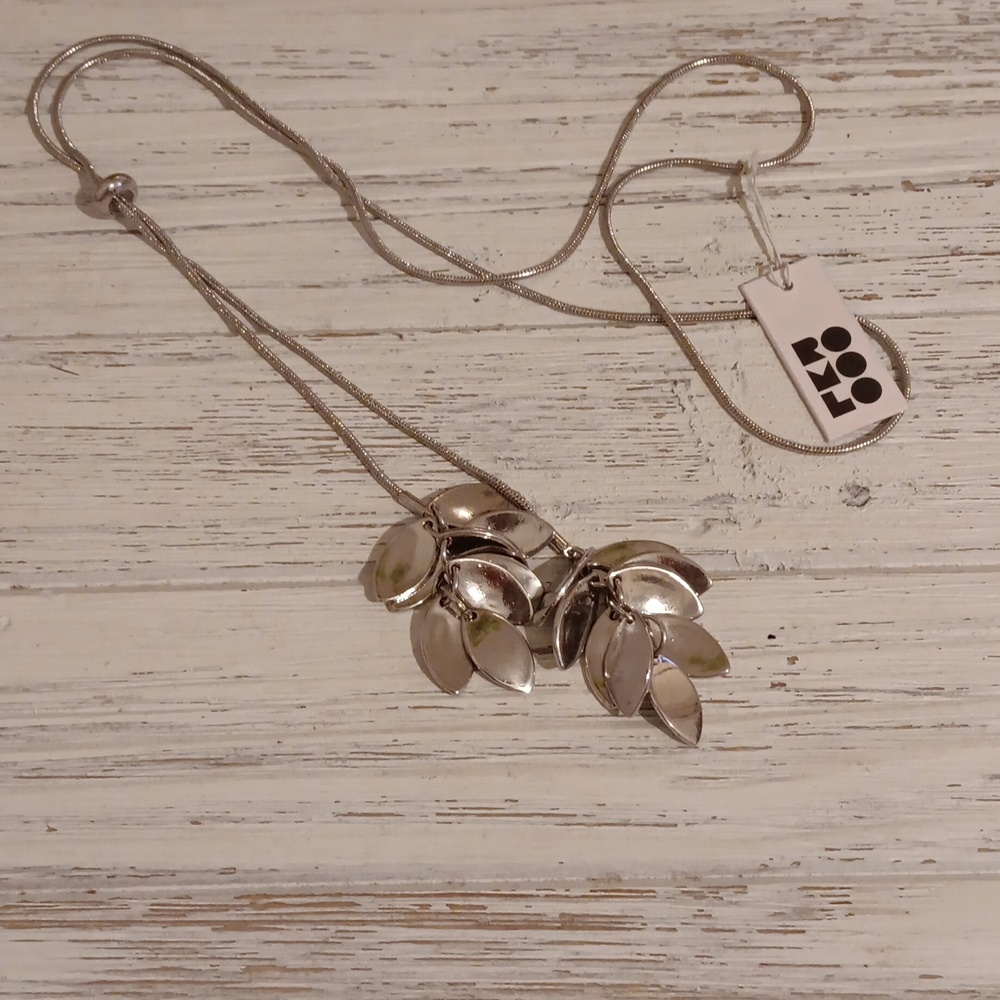 NWT Romolo Silver Leaf Cluster Bolo Lariat Necklace 39"